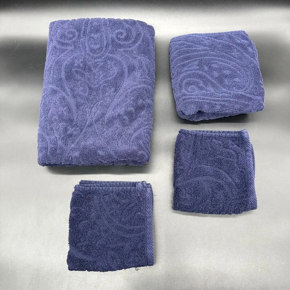 Lauren Ralph Lauren Blue Cotton Towel Set Sculpted Bath Hand Towel 2 Washcloths